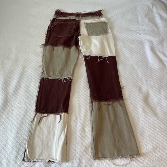 Brown Patchwork Denim Unique Eccentric Eclectic Creative Expression Fashion - Picture 3 of 12